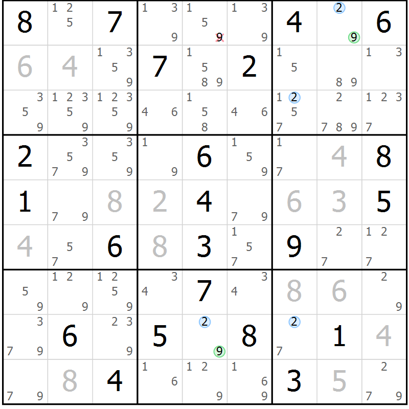 Position des candidats pour la solution de la Gr 25 page 28 du magazine de sudoku Sudoku Suprême n° 039