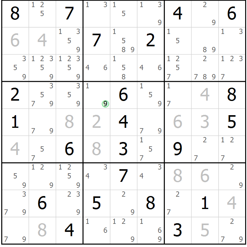 Position des candidats pour la solution de la Gr 25 page 28 du magazine de sudoku Sudoku Suprême n° 039