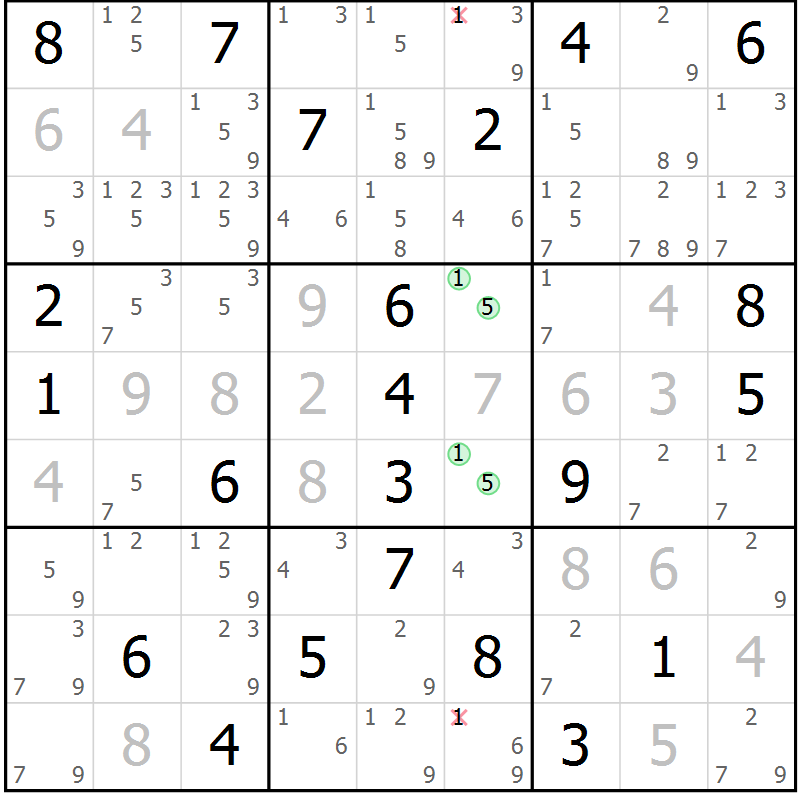 Position des candidats pour la solution de la Gr 25 page 28 du magazine de sudoku Sudoku Suprême n° 039