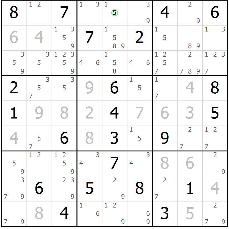 Position des candidats pour la solution de la Gr 25 page 28 du magazine de sudoku Sudoku Suprême n° 039