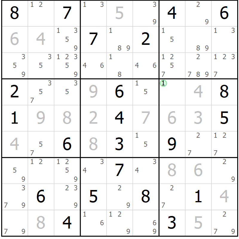 Position des candidats pour la solution de la Gr 25 page 28 du magazine de sudoku Sudoku Suprême n° 039