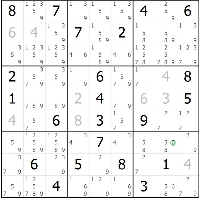 Position des candidats pour la solution de la Gr 25 page 28 du magazine de sudoku Sudoku Suprême n° 039