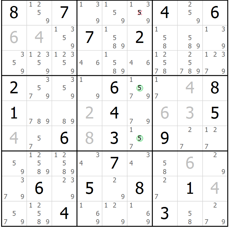 Position des candidats pour la solution de la Gr 25 page 28 du magazine de sudoku Sudoku Suprême n° 039