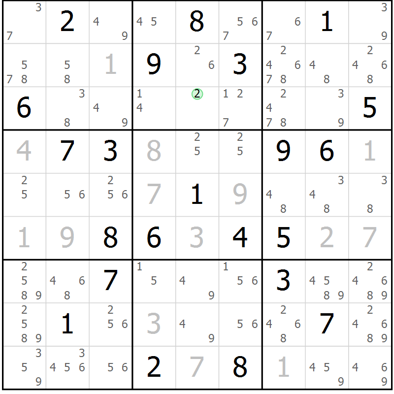 Position des candidats pour la solution de la Gr 26 page 29 du magazine de sudoku Sudoku Suprême n° 039
