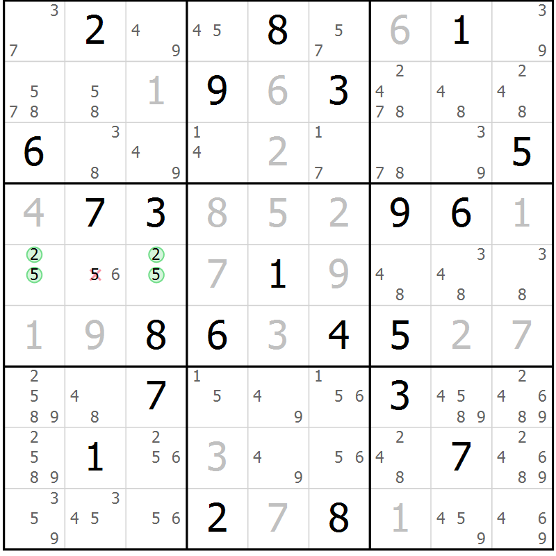 Position des candidats pour la solution de la Gr 26 page 29 du magazine de sudoku Sudoku Suprême n° 039