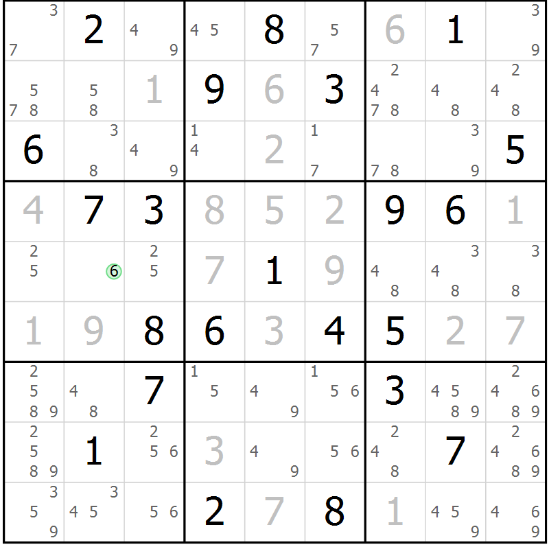 Position des candidats pour la solution de la Gr 26 page 29 du magazine de sudoku Sudoku Suprême n° 039