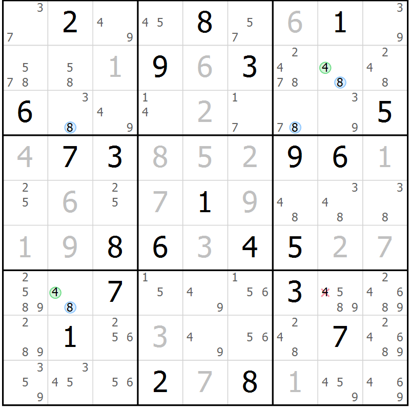 Position des candidats pour la solution de la Gr 26 page 29 du magazine de sudoku Sudoku Suprême n° 039