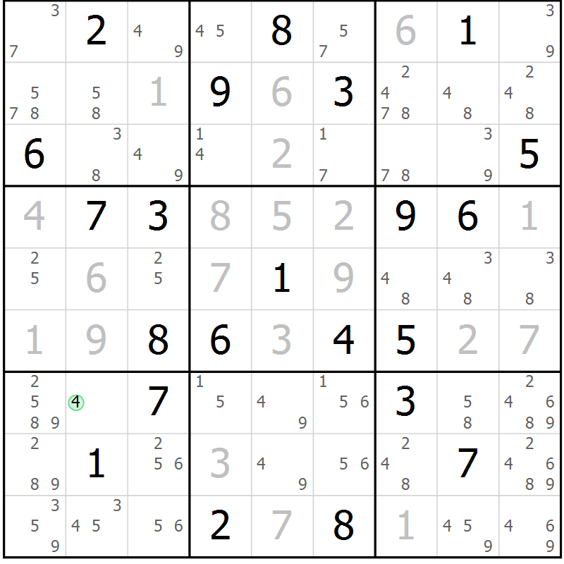 Position des candidats pour la solution de la Gr 26 page 29 du magazine de sudoku Sudoku Suprême n° 039
