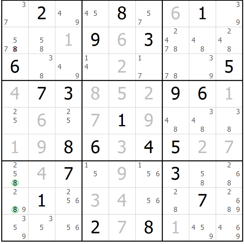Position des candidats pour la solution de la Gr 26 page 29 du magazine de sudoku Sudoku Suprême n° 039