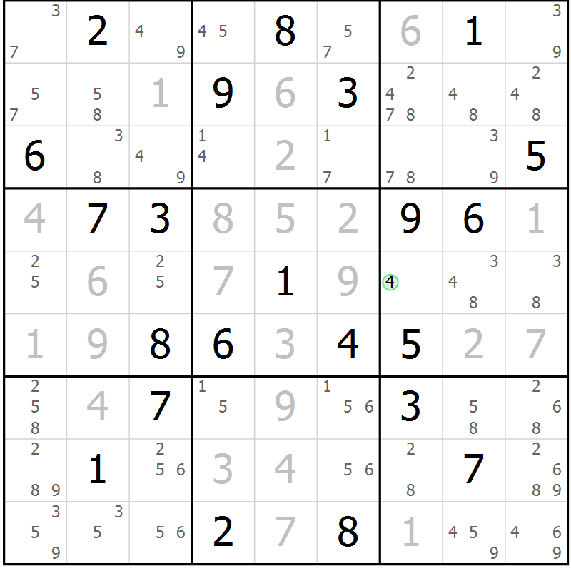Position des candidats pour la solution de la Gr 26 page 29 du magazine de sudoku Sudoku Suprême n° 039