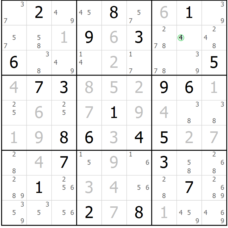 Position des candidats pour la solution de la Gr 26 page 29 du magazine de sudoku Sudoku Suprême n° 039