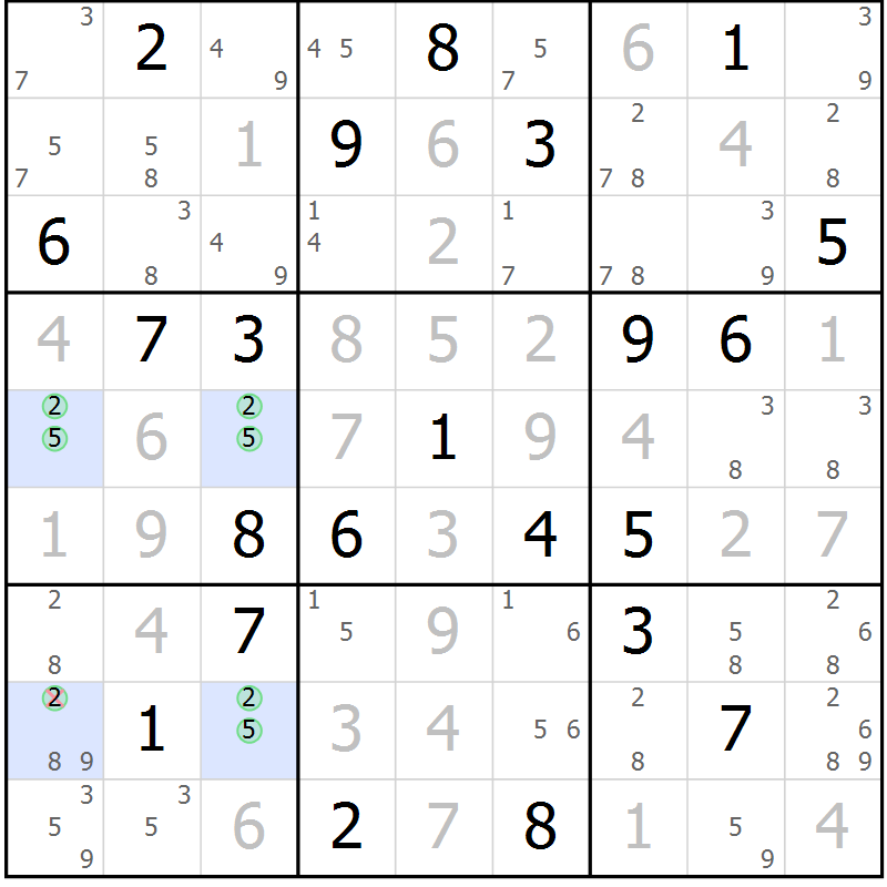 Position des candidats pour la solution de la Gr 26 page 29 du magazine de sudoku Sudoku Suprême n° 039