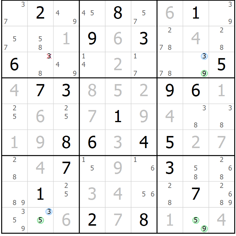 Position des candidats pour la solution de la Gr 26 page 29 du magazine de sudoku Sudoku Suprême n° 039