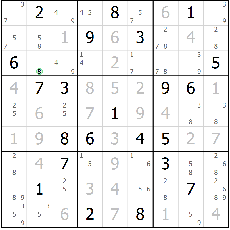 Position des candidats pour la solution de la Gr 26 page 29 du magazine de sudoku Sudoku Suprême n° 039
