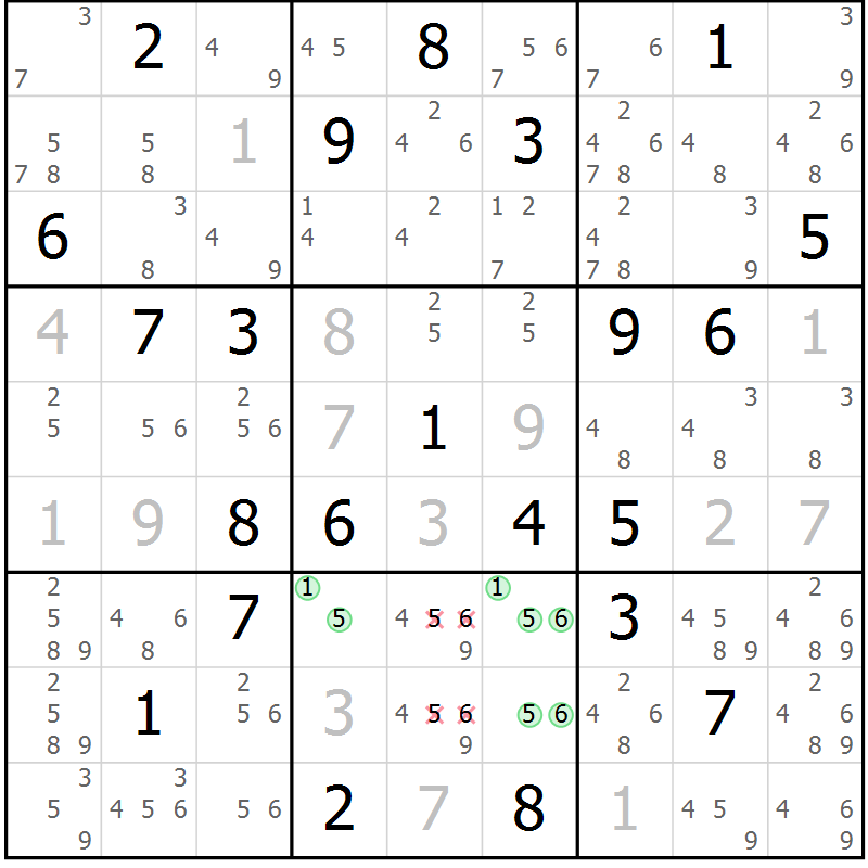 Position des candidats pour la solution de la Gr 26 page 29 du magazine de sudoku Sudoku Suprême n° 039