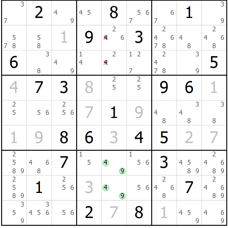 Position des candidats pour la solution de la Gr 26 page 29 du magazine de sudoku Sudoku Suprême n° 039