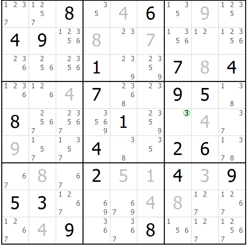 Position des candidats pour la solution de la Gr 27 page 30 du magazine de sudoku Sudoku Suprême n° 039