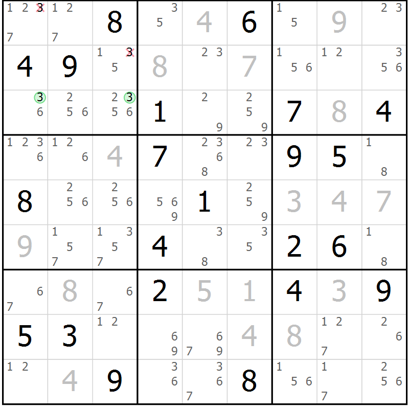 Position des candidats pour la solution de la Gr 27 page 30 du magazine de sudoku Sudoku Suprême n° 039