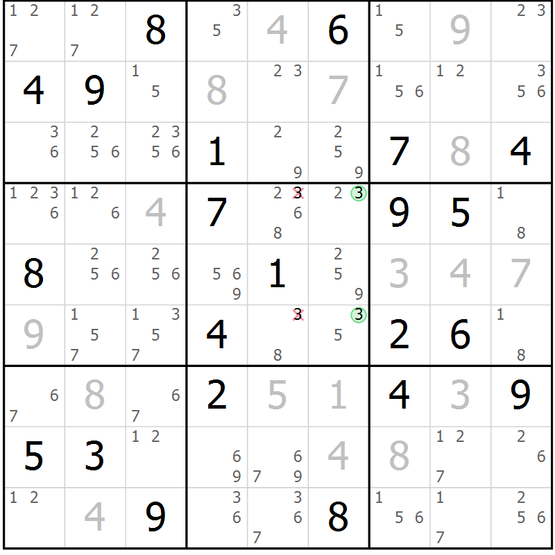 Position des candidats pour la solution de la Gr 27 page 30 du magazine de sudoku Sudoku Suprême n° 039
