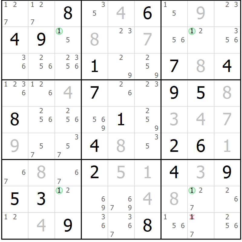 Position des candidats pour la solution de la Gr 27 page 30 du magazine de sudoku Sudoku Suprême n° 039