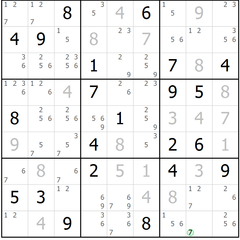 Position des candidats pour la solution de la Gr 27 page 30 du magazine de sudoku Sudoku Suprême n° 039