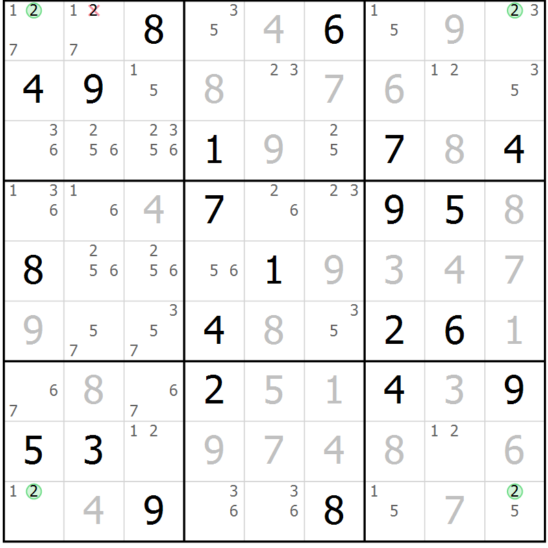 Position des candidats pour la solution de la Gr 27 page 30 du magazine de sudoku Sudoku Suprême n° 039