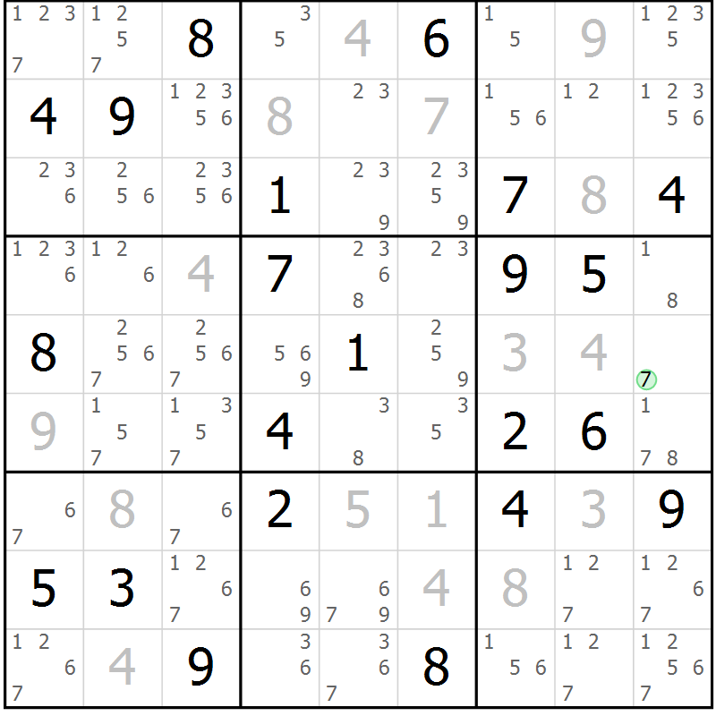 Position des candidats pour la solution de la Gr 27 page 30 du magazine de sudoku Sudoku Suprême n° 039