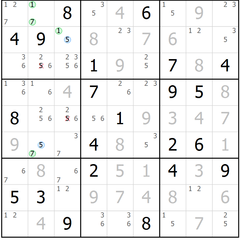 Position des candidats pour la solution de la Gr 27 page 30 du magazine de sudoku Sudoku Suprême n° 039