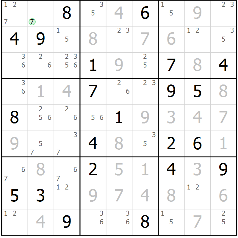 Position des candidats pour la solution de la Gr 27 page 30 du magazine de sudoku Sudoku Suprême n° 039