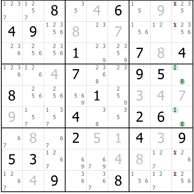 Position des candidats pour la solution de la Gr 27 page 30 du magazine de sudoku Sudoku Suprême n° 039