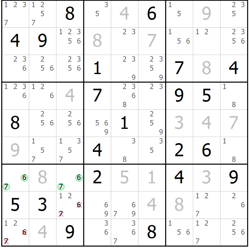 Position des candidats pour la solution de la Gr 27 page 30 du magazine de sudoku Sudoku Suprême n° 039