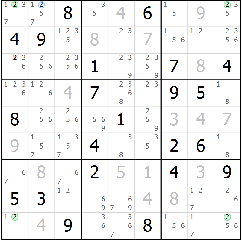 Position des candidats pour la solution de la Gr 27 page 30 du magazine de sudoku Sudoku Suprême n° 039