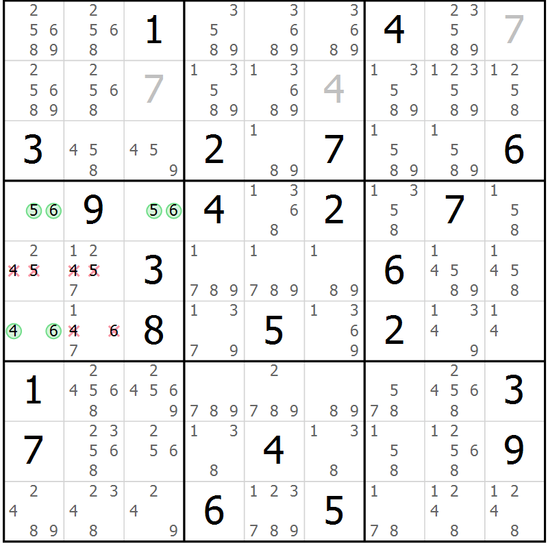 Position des candidats pour la solution de la Gr 28 page 31 du magazine de sudoku Sudoku Suprême n° 039