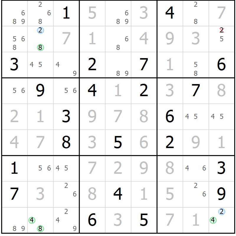 Position des candidats pour la solution de la Gr 28 page 31 du magazine de sudoku Sudoku Suprême n° 039