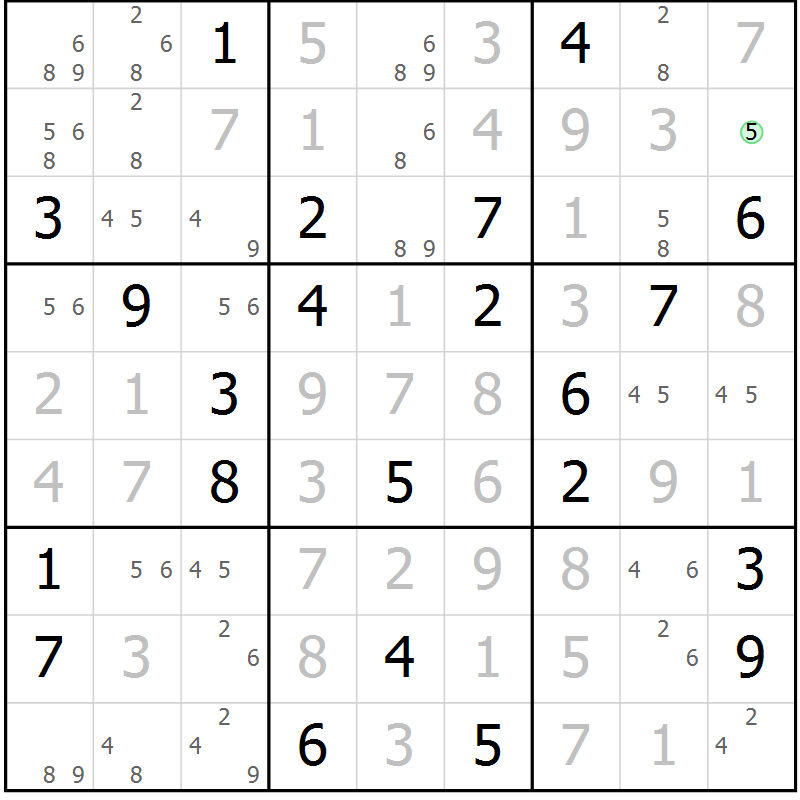 Position des candidats pour la solution de la Gr 28 page 31 du magazine de sudoku Sudoku Suprême n° 039