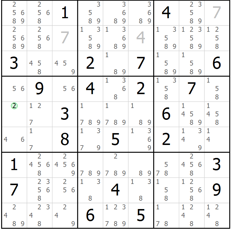 Position des candidats pour la solution de la Gr 28 page 31 du magazine de sudoku Sudoku Suprême n° 039