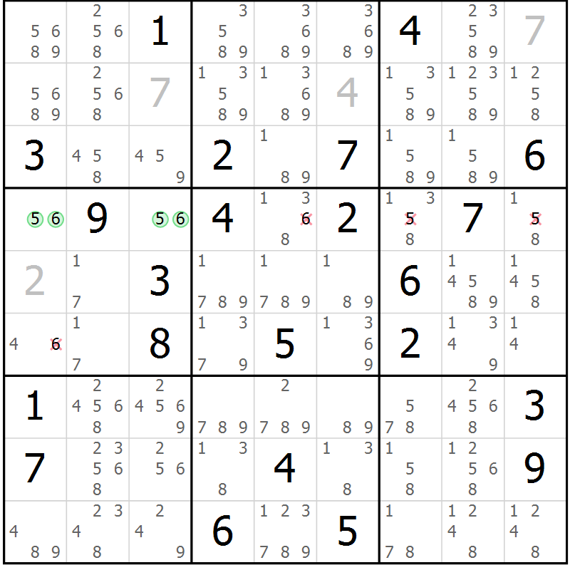 Position des candidats pour la solution de la Gr 28 page 31 du magazine de sudoku Sudoku Suprême n° 039