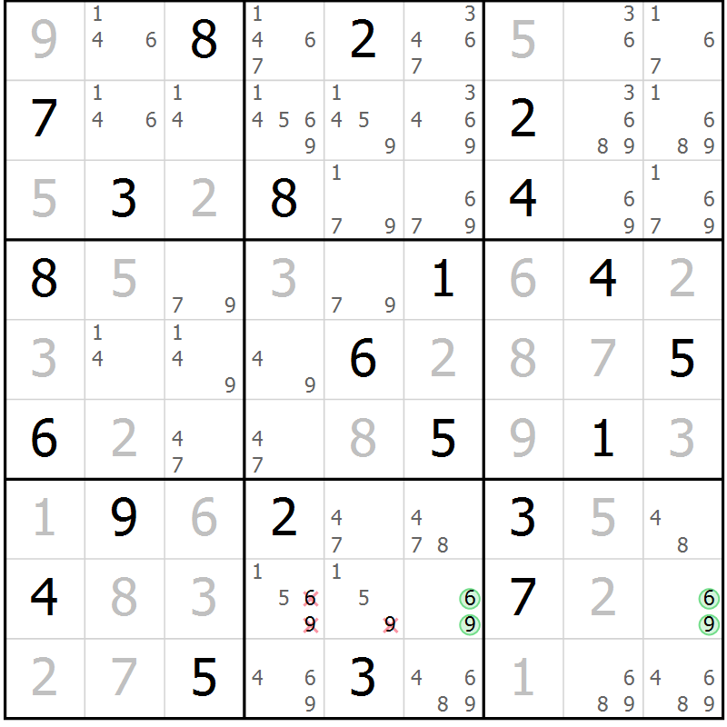 Position des candidats pour la solution de la Gr 29 page 32 du magazine de sudoku Sudoku Suprême n° 039