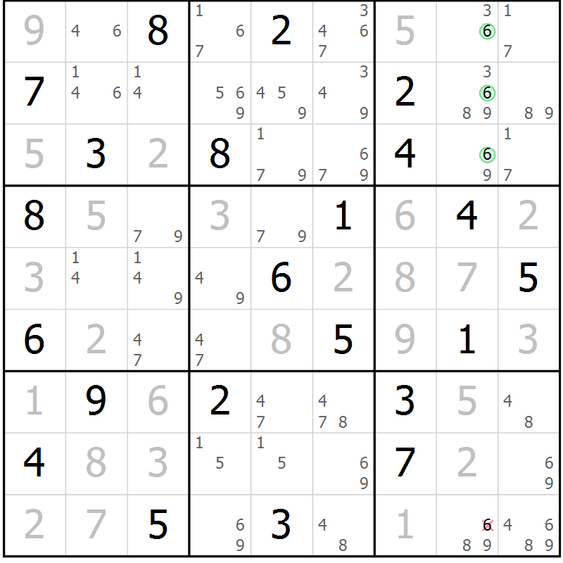 Position des candidats pour la solution de la Gr 29 page 32 du magazine de sudoku Sudoku Suprême n° 039
