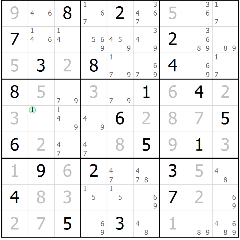 Position des candidats pour la solution de la Gr 29 page 32 du magazine de sudoku Sudoku Suprême n° 039