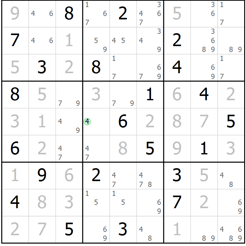 Position des candidats pour la solution de la Gr 29 page 32 du magazine de sudoku Sudoku Suprême n° 039