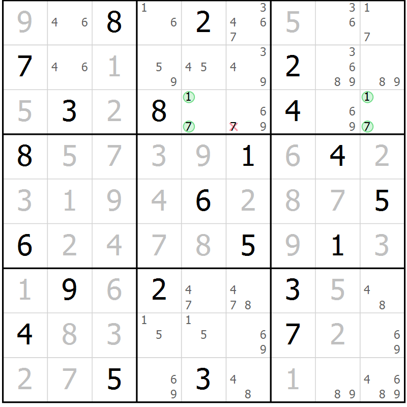 Position des candidats pour la solution de la Gr 29 page 32 du magazine de sudoku Sudoku Suprême n° 039