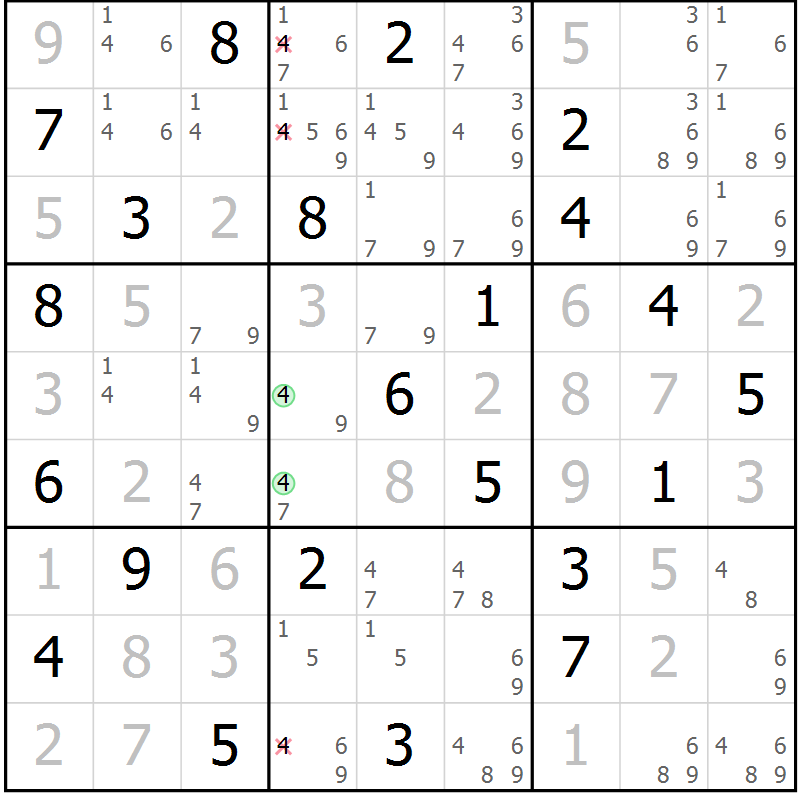 Position des candidats pour la solution de la Gr 29 page 32 du magazine de sudoku Sudoku Suprême n° 039
