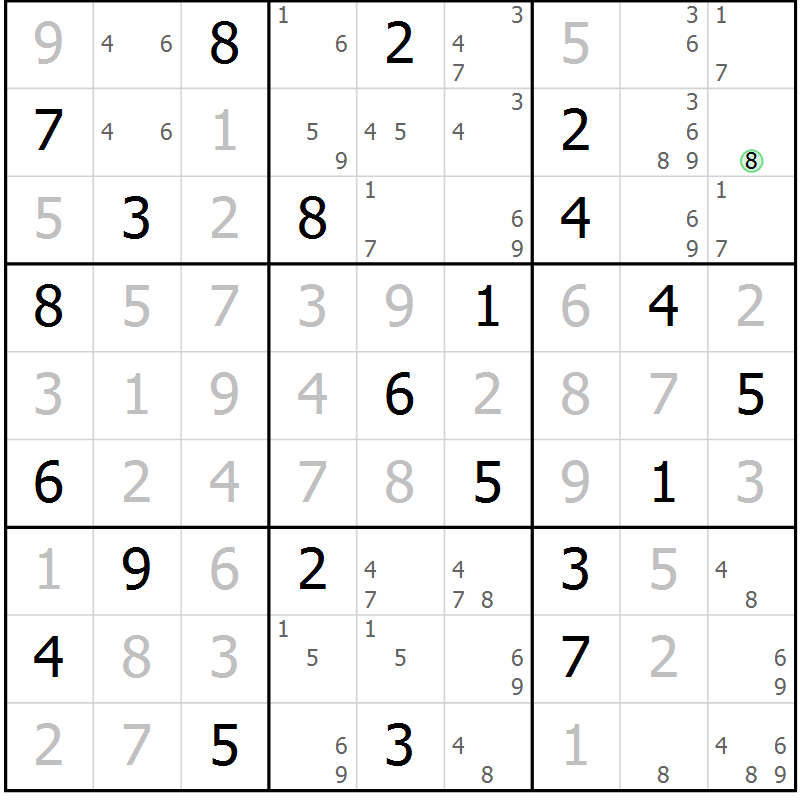 Position des candidats pour la solution de la Gr 29 page 32 du magazine de sudoku Sudoku Suprême n° 039
