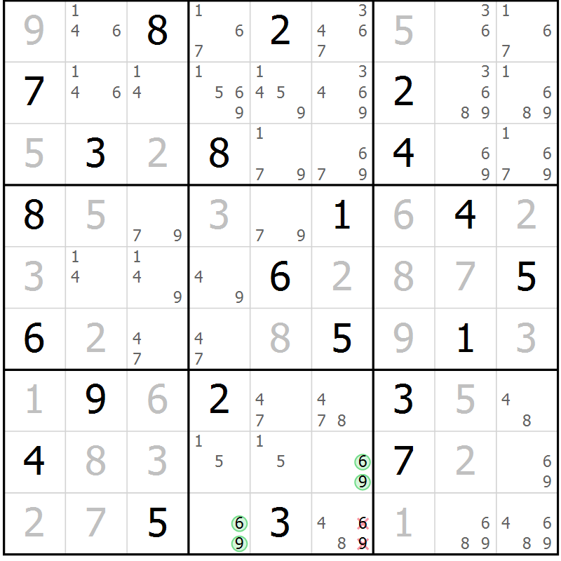 Position des candidats pour la solution de la Gr 29 page 32 du magazine de sudoku Sudoku Suprême n° 039