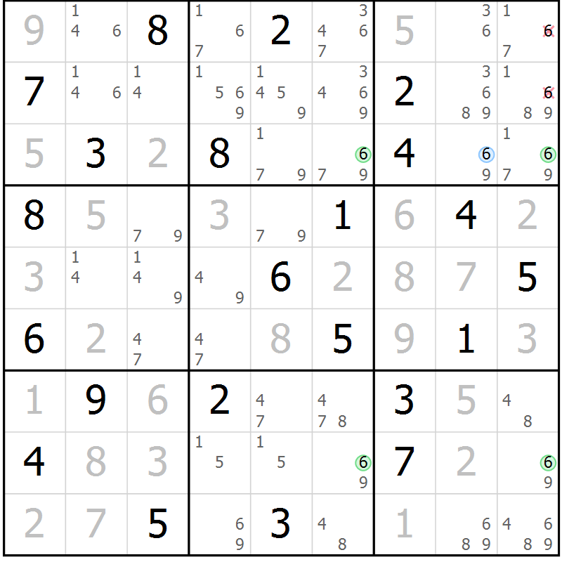 Position des candidats pour la solution de la Gr 29 page 32 du magazine de sudoku Sudoku Suprême n° 039