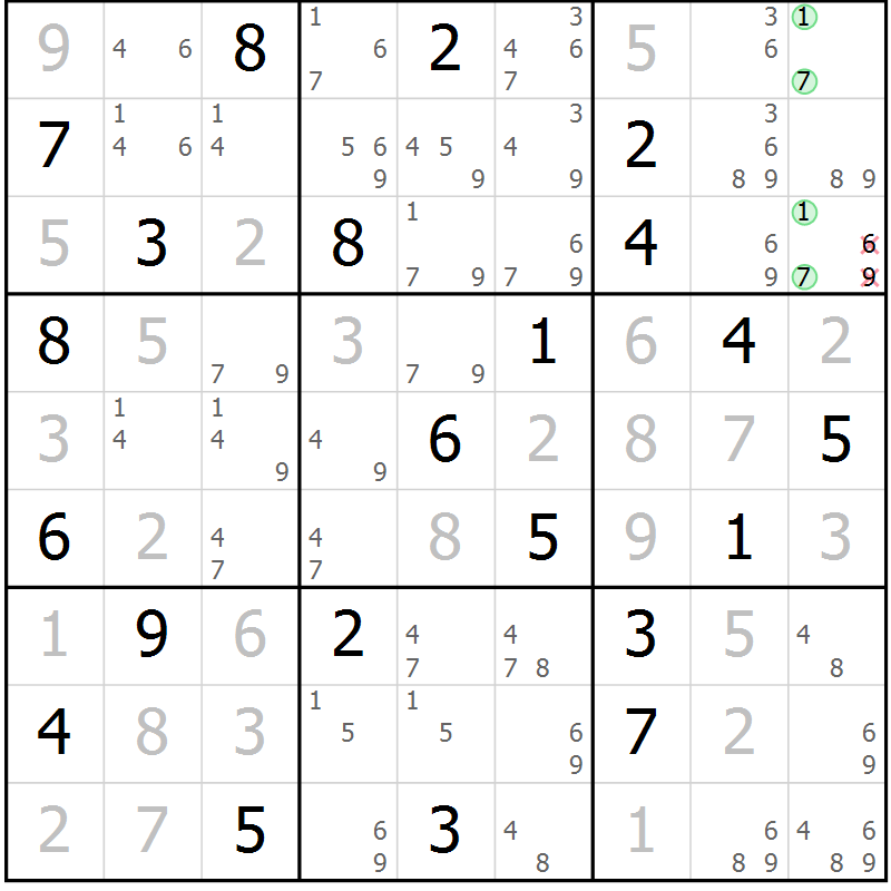 Position des candidats pour la solution de la Gr 29 page 32 du magazine de sudoku Sudoku Suprême n° 039