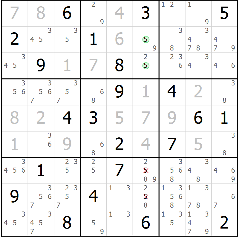 Position des candidats pour la solution de la Gr 3 page 6 du magazine de sudoku Sudoku Suprême n° 039