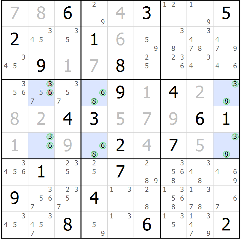 Position des candidats pour la solution de la Gr 3 page 6 du magazine de sudoku Sudoku Suprême n° 039