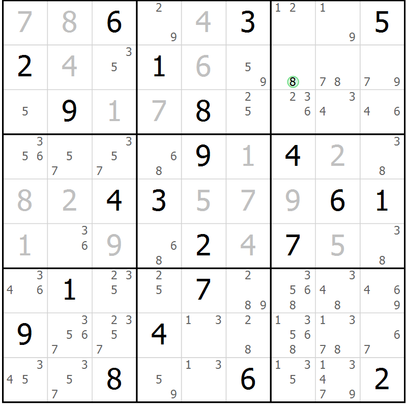 Position des candidats pour la solution de la Gr 3 page 6 du magazine de sudoku Sudoku Suprême n° 039
